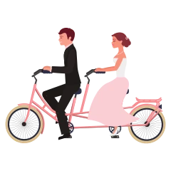 Bride and groom on a bicycle