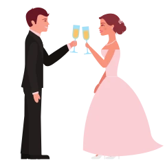 Bride and groom with champagne
