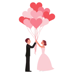 Bride and groom with hearts